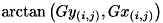 $\arctan{ \left( Gy_{(i,j)} , Gx_{(i,j)} \right)}$